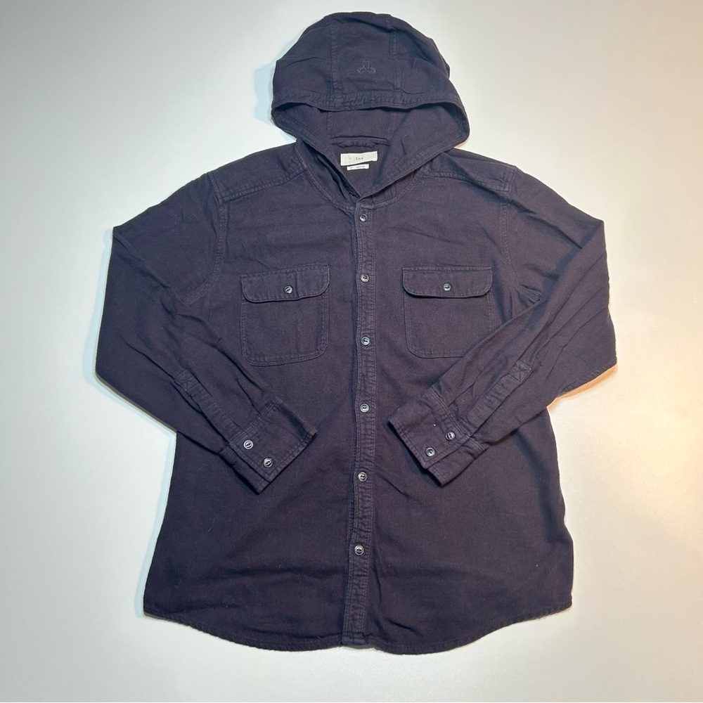 Aritzia Tna Boyfriend Fit Hooded Button Front Shirt Jacket Purple Medium